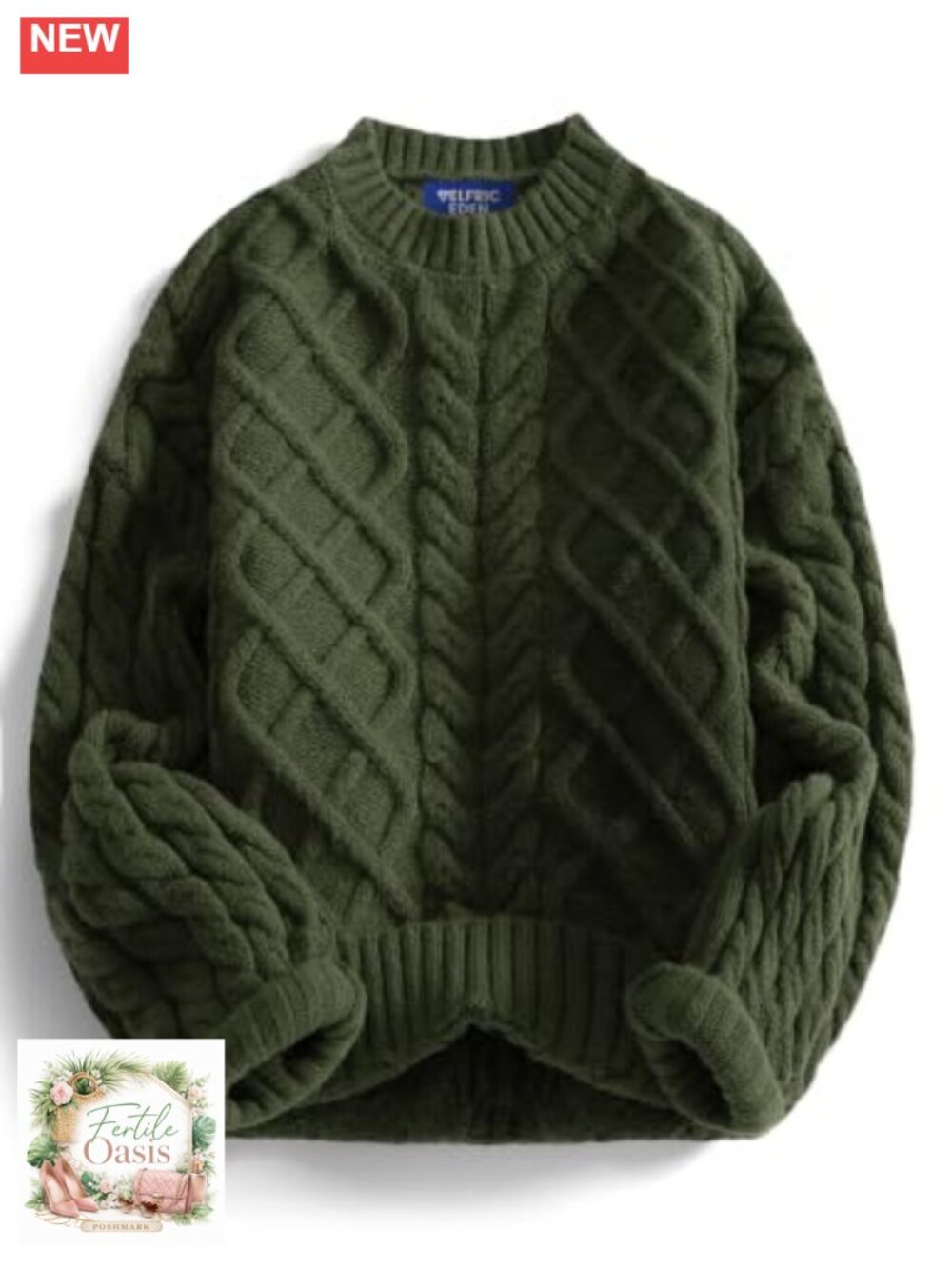 Oversized Cable Knit Chunky Crewneck Pullover Women Winter Sweater